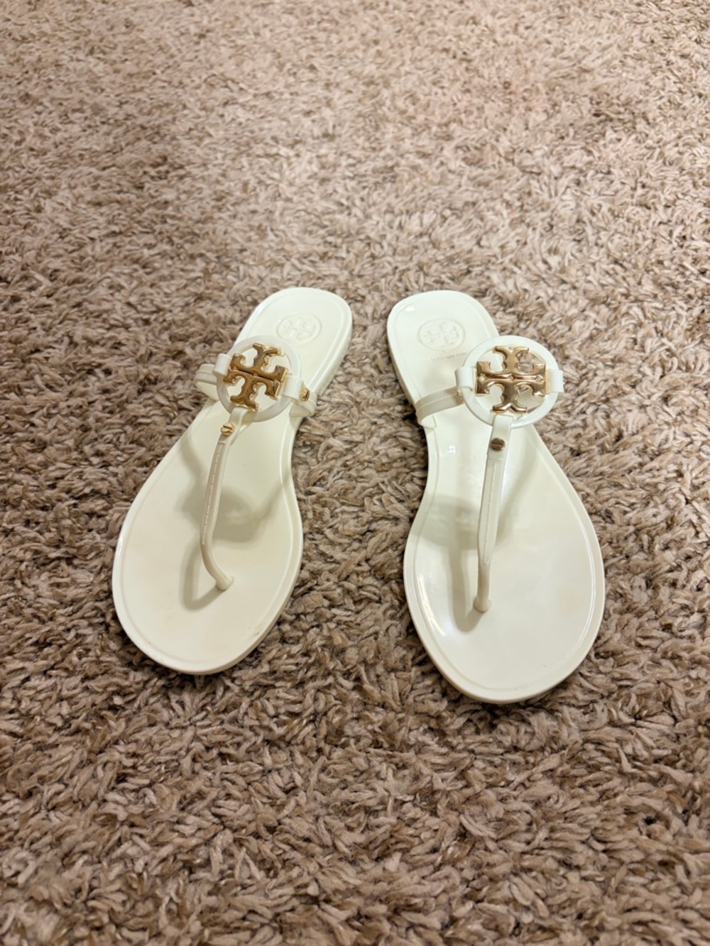 Tory Burch Cream Jelly Thong Sandals with Gold Logo